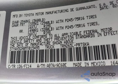 2021 Toyota Tacoma Sr5 z USA, uszkodzony, nr VIN 3TYAX5GN8MT015495